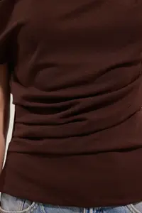 TRENDYOLMİLLA Brown Ruffle/Drape Detailed Flowy Asymmetric Collar Knitting Blouse - Image 4