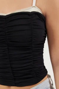 TRENDYOLMİLLA Black Lace Detailed Draped Color Block Fitted Knitting Blouse - Image 4