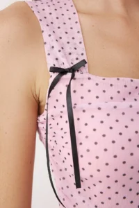 TRENDYOLMİLLA Pink Polka Dot Lined Printed Tulle Fitted Crop Bow Detailed Knitting Blouse - Image 3