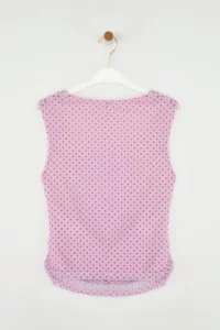 TRENDYOLMİLLA Pink Polka Dot Lined Printed Tulle Fitted Crop Bow Detailed Knitting Blouse - Image 6