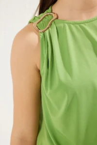 TRENDYOLMİLLA Oil Green Accessory Detailed Fitted Flexible Knitting Blouse - Image 4
