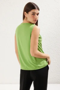 TRENDYOLMİLLA Oil Green Accessory Detailed Fitted Flexible Knitting Blouse - Image 5