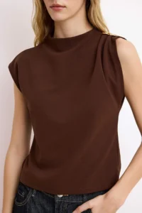 TRENDYOLMİLLA Brown Fitted Accessory Detailed Draped Flexible Knitting Blouse - Image 3
