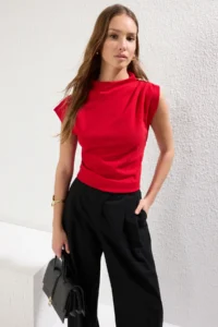 TRENDYOLMİLLA Rejection Fitted Accessory Detailed Draped Flexible Knitting Blouse - Image 3