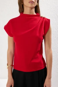 TRENDYOLMİLLA Rejection Fitted Accessory Detailed Draped Flexible Knitting Blouse - Image 4