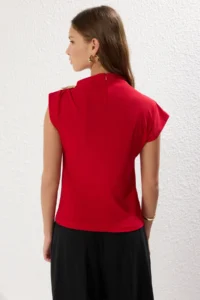 TRENDYOLMİLLA Rejection Fitted Accessory Detailed Draped Flexible Knitting Blouse - Image 5