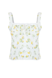 TRENDYOLMİLLA Ecru Sleeveless Lemon Patterned Front Shirred Crop Weaving Blouse - Image 8