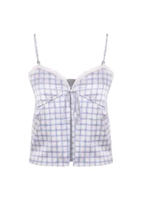 TRENDYOLMİLLA Multicolored Plaid Sleeveless Satin Binding Detailed Crop Weaving Blouse - Image 6