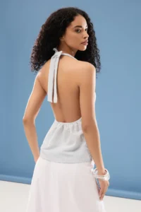 TRENDYOLMİLLA Light Blue Striped seersucker Sleeveless  Weaving Blouse - Image 5