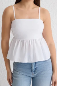 TRENDYOLMİLLA White Back Ribbon Binding Detailed Sleeveless Crop Weaving Blouse - Image 3