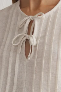 TRENDYOLMİLLA Beige Linen Content Crew Neck ribbed Weaving Blouse - Image 8