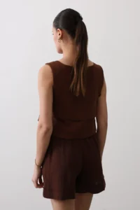 TRENDYOLMİLLA Brown Crew Neck Yandan Binding Detailed Crop Weaving Blouse - Image 6