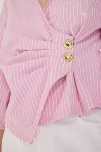 TRENDYOLMİLLA Pink Double breasted Striped Weaving Blouse - Image 3