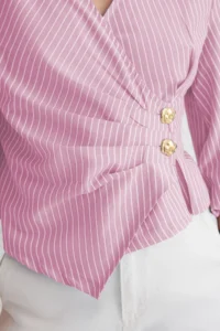 TRENDYOLMİLLA Pink Double breasted Striped Weaving Blouse - Image 4