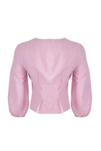 TRENDYOLMİLLA Pink Double breasted Striped Weaving Blouse - Image 7