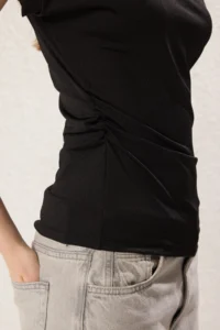 TRENDYOLMİLLA Black Draped padded Fitted Flexible Knitting Blouse - Image 3