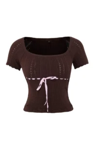TRENDYOLMİLLA Brown Premium/Special Yarn Ribbon Detailed Knitwear Blouse