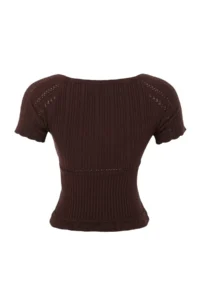 TRENDYOLMİLLA Brown Premium/Special Yarn Ribbon Detailed Knitwear Blouse - Image 2
