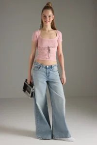 TRENDYOLMİLLA Pink Premium Yarn / Special Yarn Ribbon Detailed Square Neck Knitwear Thin Blouse - Image 2