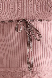 TRENDYOLMİLLA Pink Premium Yarn / Special Yarn Ribbon Detailed Square Neck Knitwear Thin Blouse - Image 3