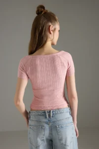 TRENDYOLMİLLA Pink Premium Yarn / Special Yarn Ribbon Detailed Square Neck Knitwear Thin Blouse - Image 4