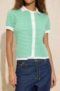 TRENDYOLMİLLA Green Polo Shirt Collar Striped  Knitwear Middle Blouse - Image 3