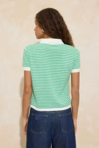 TRENDYOLMİLLA Green Polo Shirt Collar Striped  Knitwear Middle Blouse - Image 4