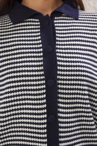 TRENDYOLMİLLA Navy Blue Polo Shirt Collar Striped Knitwear Blouse - Image 5