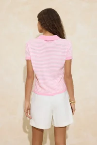 TRENDYOLMİLLA Pink Polo Shirt Collar Striped  Knitwear Middle Blouse - Image 4