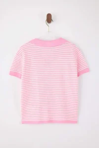 TRENDYOLMİLLA Pink Polo Shirt Collar Striped  Knitwear Middle Blouse - Image 6