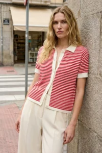 TRENDYOLMİLLA Rejection Polo Shirt Collar Striped Blouse