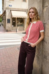 TRENDYOLMİLLA Rejection Polo Shirt Collar Striped Blouse - Image 2