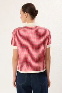 TRENDYOLMİLLA Rejection Polo Shirt Collar Striped Blouse - Image 7