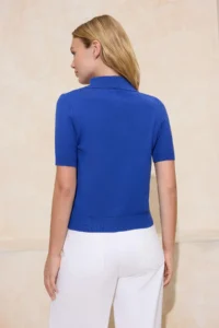 TRENDYOLMİLLA Saks Blue Premium Yarn/Special Yarn Polo Shirt Collar Knitwear Blouse - Image 4