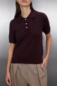 TRENDYOLMİLLA Brown Polo Shirt Collar Premium Yarn / Special Yarn Knitwear Thin Blouse - Image 3