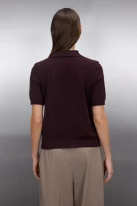 TRENDYOLMİLLA Brown Polo Shirt Collar Premium Yarn / Special Yarn Knitwear Thin Blouse - Image 4