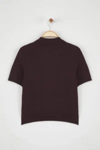 TRENDYOLMİLLA Brown Polo Shirt Collar Premium Yarn / Special Yarn Knitwear Thin Blouse - Image 6
