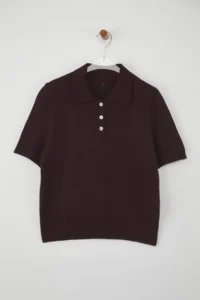 TRENDYOLMİLLA Brown Polo Shirt Collar Premium Yarn / Special Yarn Knitwear Thin Blouse - Image 7