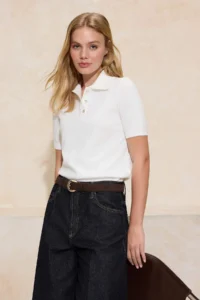 TRENDYOLMİLLA Ecru Premium Yarn/Special Yarn Polo Shirt Collar Knitwear Blouse - Image 2