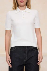 TRENDYOLMİLLA Ecru Premium Yarn/Special Yarn Polo Shirt Collar Knitwear Blouse - Image 3
