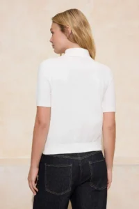 TRENDYOLMİLLA Ecru Premium Yarn/Special Yarn Polo Shirt Collar Knitwear Blouse - Image 4