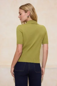 TRENDYOLMİLLA Oil Green Premium Yarn/Special Yarn Polo Shirt Collar Knitwear Blouse - Image 4