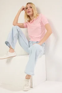 TRENDYOLMİLLA Pink Polo Shirt Collar Premium Yarn / Special Yarn Knitwear Blouse - Image 2