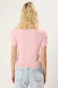 TRENDYOLMİLLA Pink Polo Shirt Collar Premium Yarn / Special Yarn Knitwear Blouse - Image 5