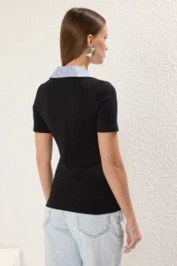TRENDYOLMİLLA Black Weaving Detailed Regular/Normal Pattern Knitting Blouse - Image 4