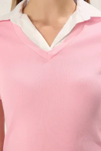 TRENDYOLMİLLA Pink Weaving Detailed Regular/Normal Pattern Knitting Blouse - Image 3