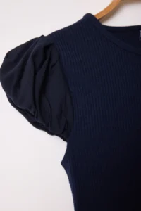 TRENDYOLMİLLA Navy Blue Weaving Detailed Fitted Balloon Sleeve Knitting Blouse - Image 6