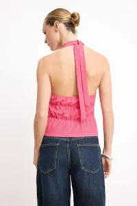 TRENDYOLMİLLA Fuchsia Printed V-neck Binding Detailed Knitting Blouse - Image 4