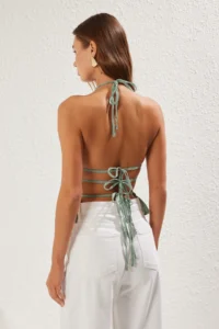 TRENDYOLMİLLA Khaki Backless Weaving Blouse with Binding Detail - Image 5