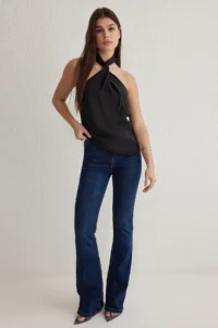 TRENDYOLMİLLA Black Modal Barbell Collar Neck Knotted Weaving Blouse - Image 2